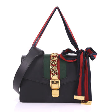 Gucci Sylvie Shoulder Bag Leather Small Black 390104