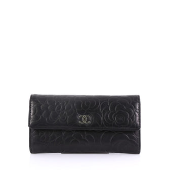  Chanel Model: CC Gusset Flap Wallet Camellia Lambskin Long Black 39015/1