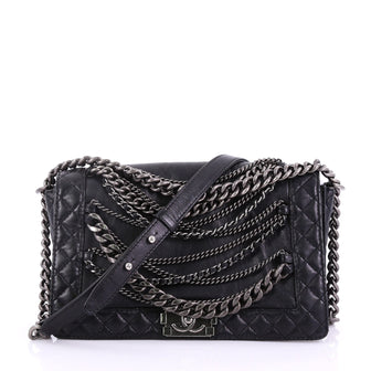 Chanel Model: Boy Flap Bag Enchained Lambskin New Medium Black 39016/1