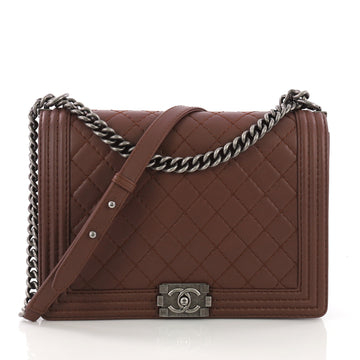  Chanel Model: Stitch Boy Flap Bag Quilted Calfskin Large Brown 39022/1