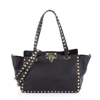 Valentino Rockstud Tote Soft Leather Small Black 390222