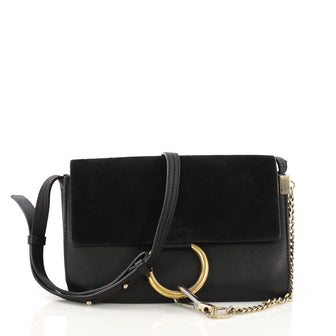 Chloe Faye Shoulder Bag Leather and Suede Small Black 390251