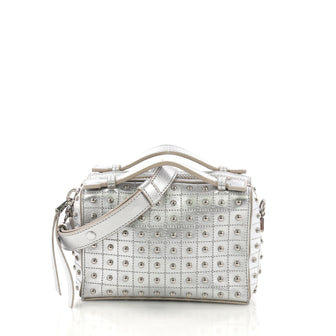 Tod's Gommino Shoulder Bag Studded Leather Micro Silver 390263