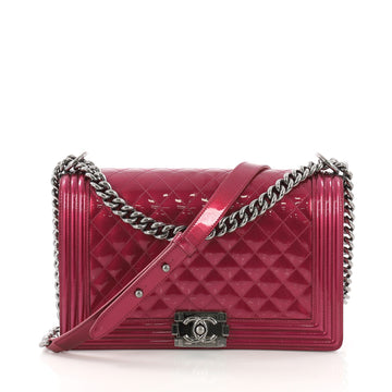 Chanel Boy Flap Bag Quilted Patent New Medium 390294
