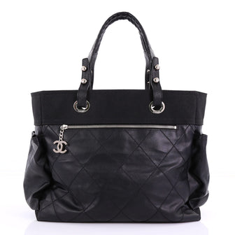 Chanel Model: Biarritz Pocket Tote Quilted Coated Canvas Large Black  39040/1