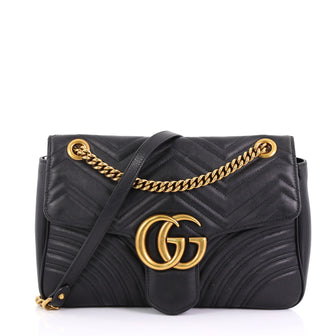Gucci GG Marmont Flap Bag Matelasse Leather Medium Black 390411