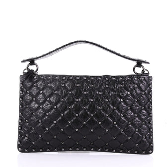 Valentino Rockstud Spike Clutch Quilted Leather Black 3907418