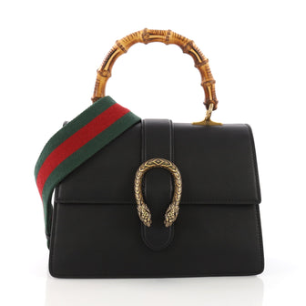 Gucci Dionysus Bamboo Top Handle Bag Leather Medium Black 390742