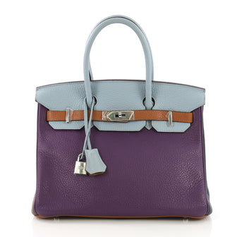 Hermes Birkin Handbag Arlequin Clemence 30 Purple 390748