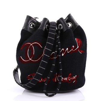 Chanel Paris-Hamburg Drawstring Bucket Bag Embroidered Wool 390871