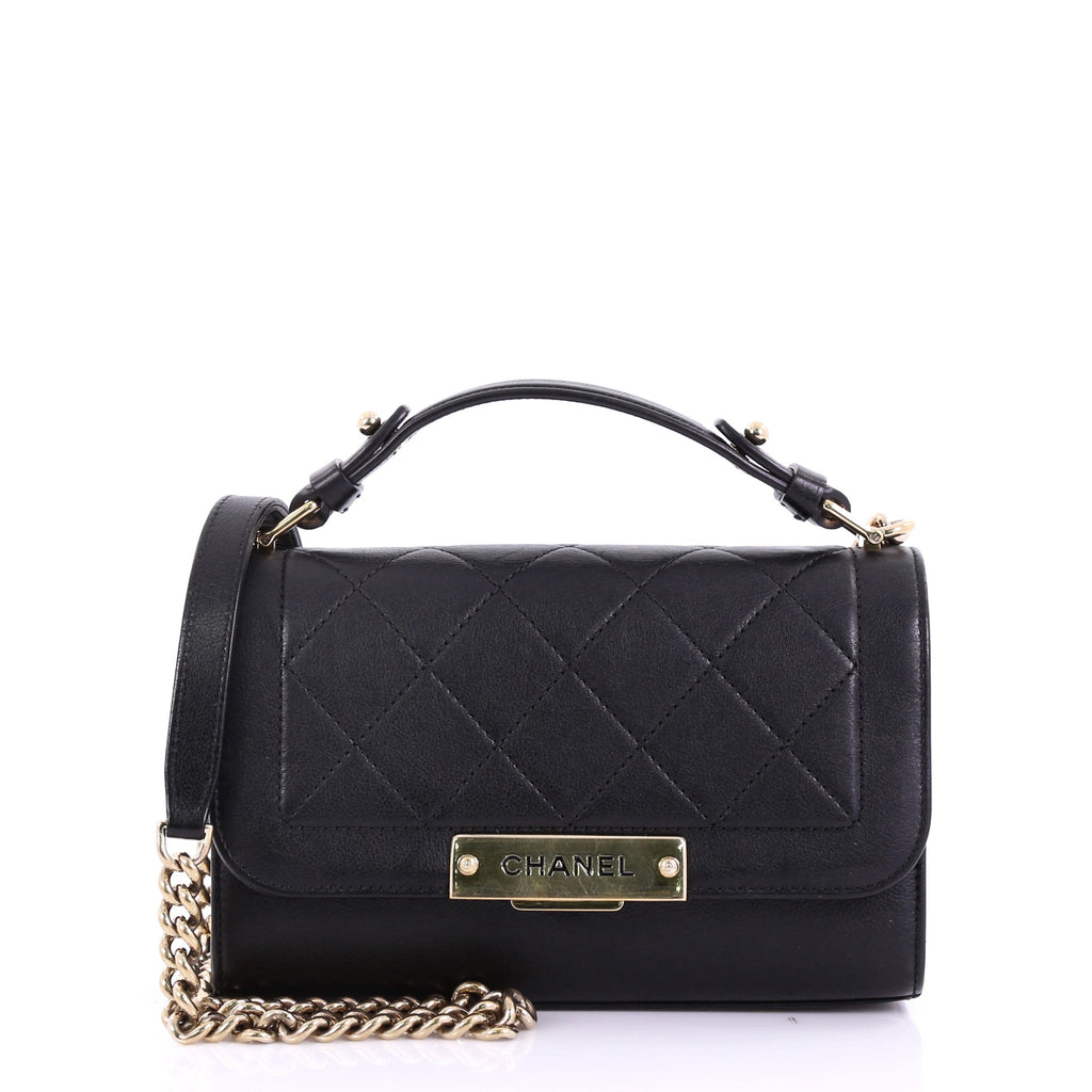 Chanel Label Click Flap Bag Quilted Calfskin Small 39092