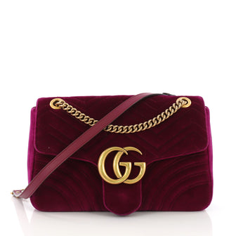 Gucci GG Marmont Flap Bag Matelasse Velvet Medium Purple 390951
