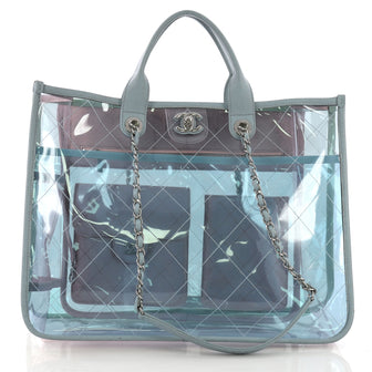 Chanel Model: Coco Splash Shopping Tote Quilted PVC With Lambskin Medium Blue 39108/28