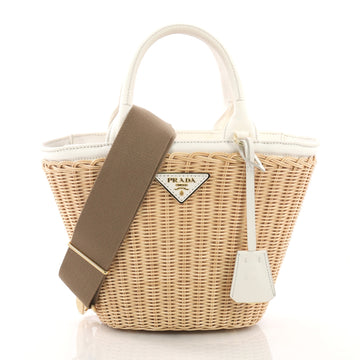Prada Convertible Basket Bag Wicker with Canvas Small Brown 3910834