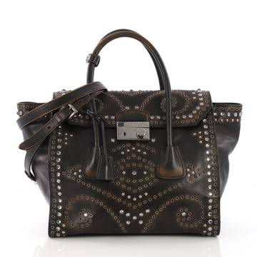 Prada Twin Pocket Tote Studded Vitello Vintage Small Brown 391086