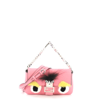 Fendi Monster Baguette Leather and Fur Micro Pink 391088