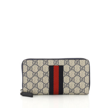 Gucci Web Zip Around Wallet GG Coated Canvas Blue 391098