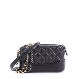 Chanel Aged Calfskin Quilted Small Gabrielle Clutch with Chain Black