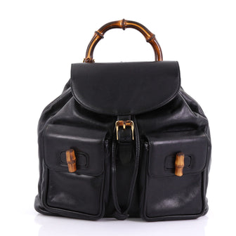 Gucci Vintage Bamboo Backpack Leather Medium Black