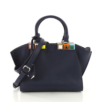 Fendi 3Jours Handbag Studded Leather Mini Blue 3911823