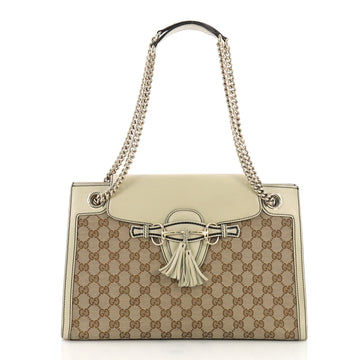 Gucci Emily Chain Flap Shoulder Bag GG Canvas Large Brown 391255