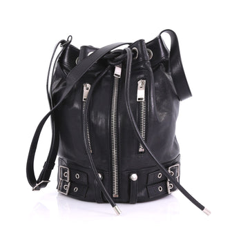 Saint Laurent Rider Bucket Bag Leather Medium Black 391311