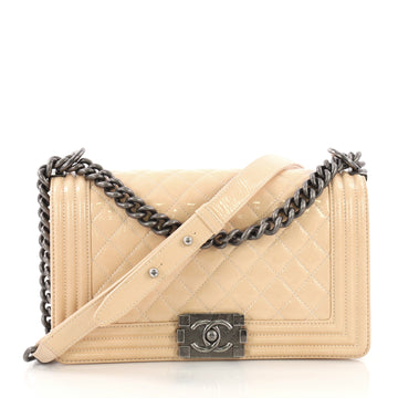 Chanel Boy Flap Bag Quilted Crinkled Patent Old Medium Neutral 3913820