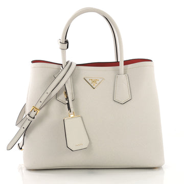 Prada Cuir Double Tote Saffiano Leather Small White 391385