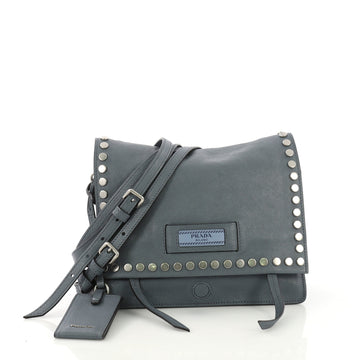 Prada Etiquette Flap Bag Studded Glace Calfskin Small Blue 39149100
