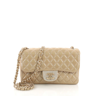 Chanel Crystal Flap Shoulder Bag Quilted Iridescent Fabric Gold 3914922