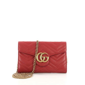 Gucci GG Marmont Chain Wallet Matelasse Leather Mini Red 3914924