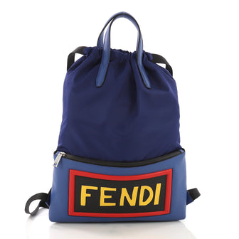 Fendi Monster Vocabulary Drawstring Backpack Nylon and Leather