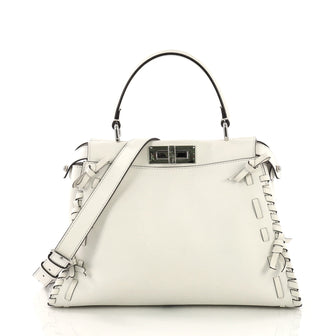 Fendi Peekaboo Handbag Whipstitch Leather Regular White 3914941