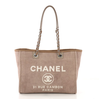 Chanel Deauville Chain Tote Canvas Small Neutral