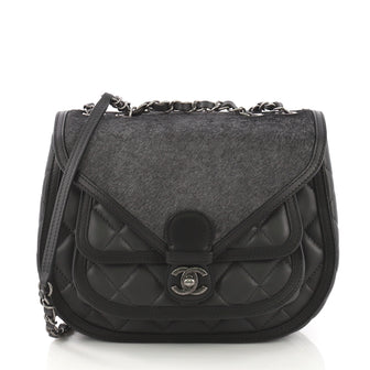 Chanel Saddle Bag Quilted Calfskin and Pony Hair Medium Black 3914957