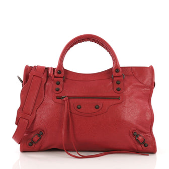 Balenciaga City Classic Studs Handbag Leather Medium Red 3914966