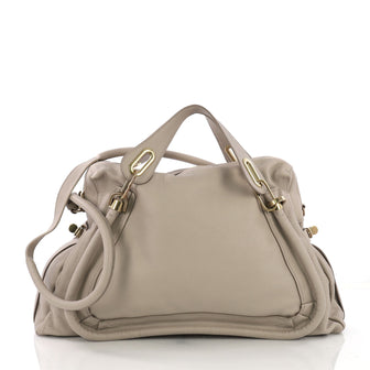 Chloe Paraty Top Handle Bag Leather Large Gray 392084