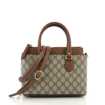 Gucci Linea A Convertible Tote GG Coated Canvas Small Brown 3921218