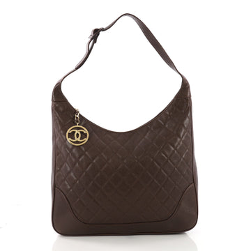 Chanel Vintage CC Charm Hobo Quilted Caviar Large Brown 392221