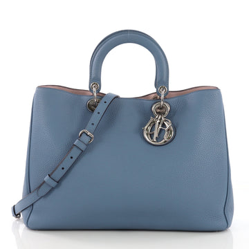 Christian Dior Diorissimo Tote Pebbled Leather Large Blue 3922410
