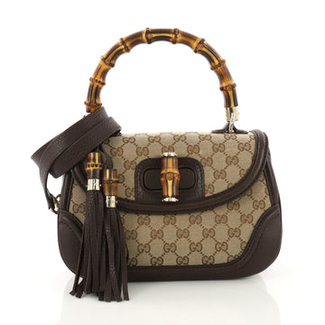 Gucci New Bamboo Top Handle Bag GG Canvas Medium Brown 392255