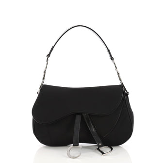 Christian Dior Vintage Double Saddle Bag Nylon Black 392601