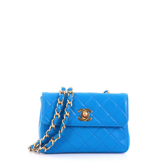 Chanel Vintage CC Chain Flap Bag Quilted Leather Extra Mini Blue 392721