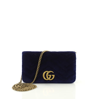 Gucci GG Marmont Chain Flap Bag Matelasse Velvet Mini Blue 392841