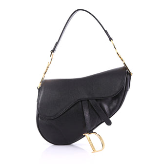 Christian Dior Vintage Saddle Bag Leather Medium Black 393061