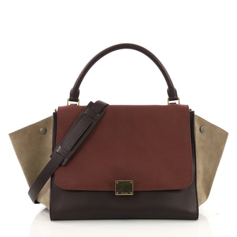 Celine Tricolor Trapeze Handbag Leather Medium Red 393071