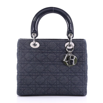 Christian Dior Vintage Lady Dior Handbag Cannage Quilt Denim 393312