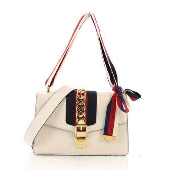 Gucci Sylvie Shoulder Bag Leather Small White 393401