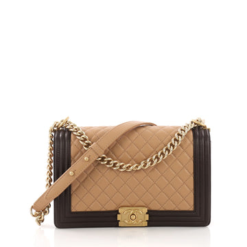 Chanel Bicolor Boy Flap Bag Quilted Lambskin New Medium Brown 393421