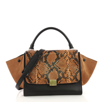 Celine Trapeze Handbag Python Medium Brown 3935914
